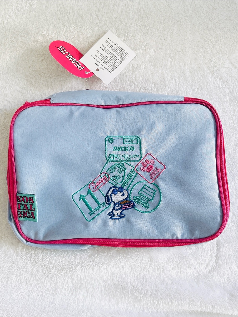 New Nostalgica Peanuts Snoopy blue embroidery travel pouch organizer S - size